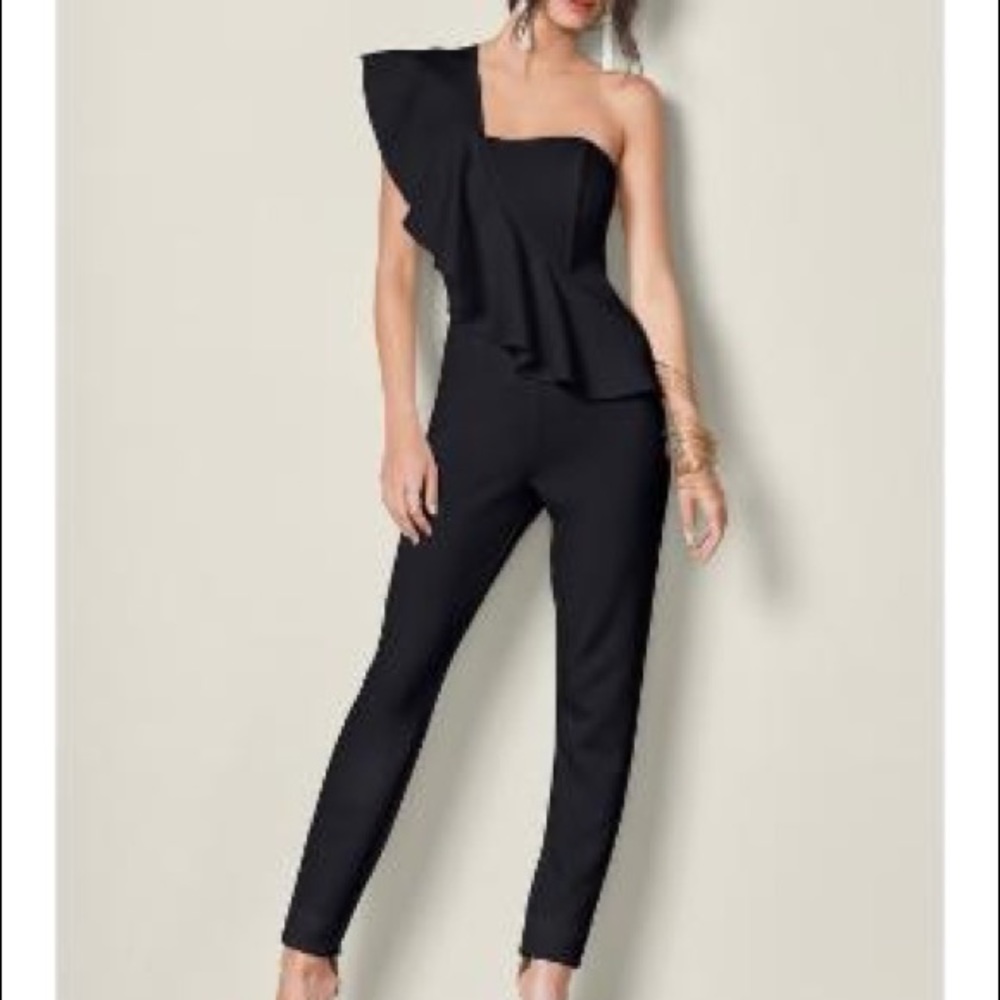 Venus one shoulder jumpsuit with ruffle